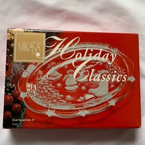 MIKASA Holiday Classics 9" Oval Sweet Dish, Angels & Christmas Tree, Vintage